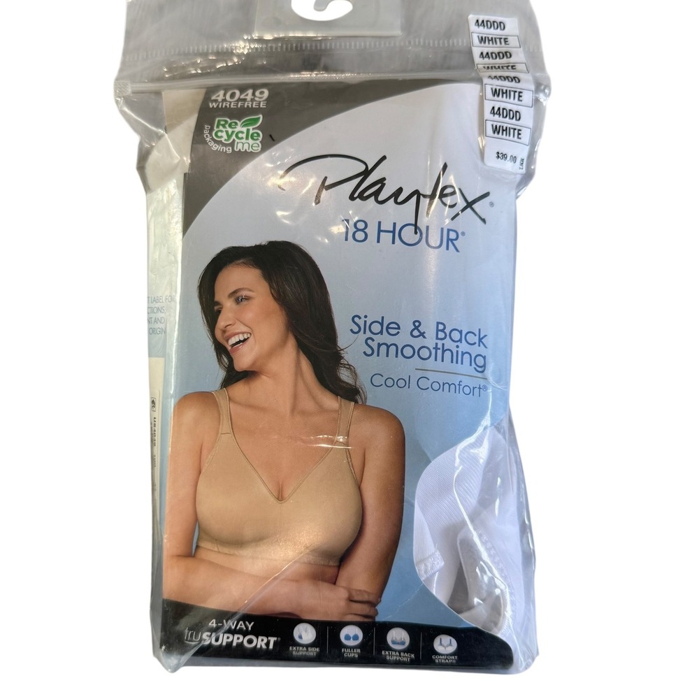Playtex 18 Hour Side Back Smoothing Wirefree Bra 44DDD White‎ Full Coverage